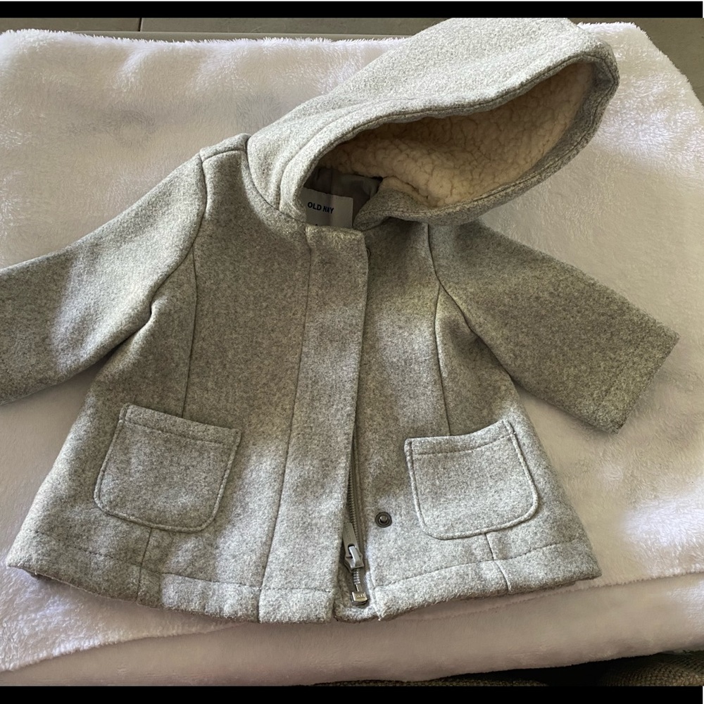 0-3 months old navy peacoat with Sherpa lined hood